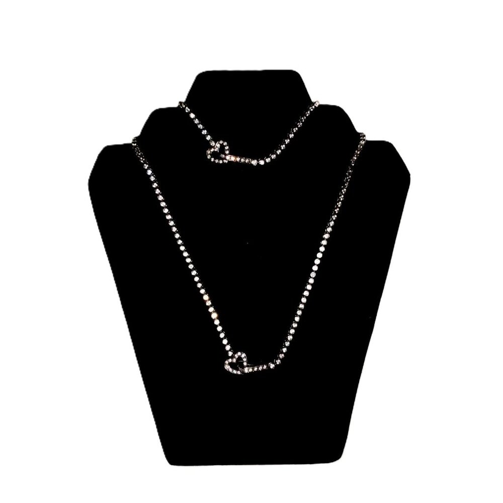 Genevive Plated CZ Heart Necklace & Tennis Bracelet Set